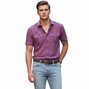 Banana Republic Western Pearl Snap Shirt Gingham Indie Preppy Medium